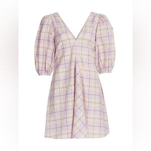 GANNI Seersucker Check Smocked Dress